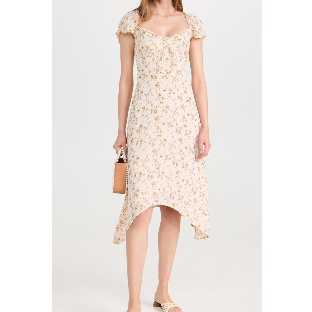 Reformation Maebry Julius White Yellow Floral Midi Dress Size 8